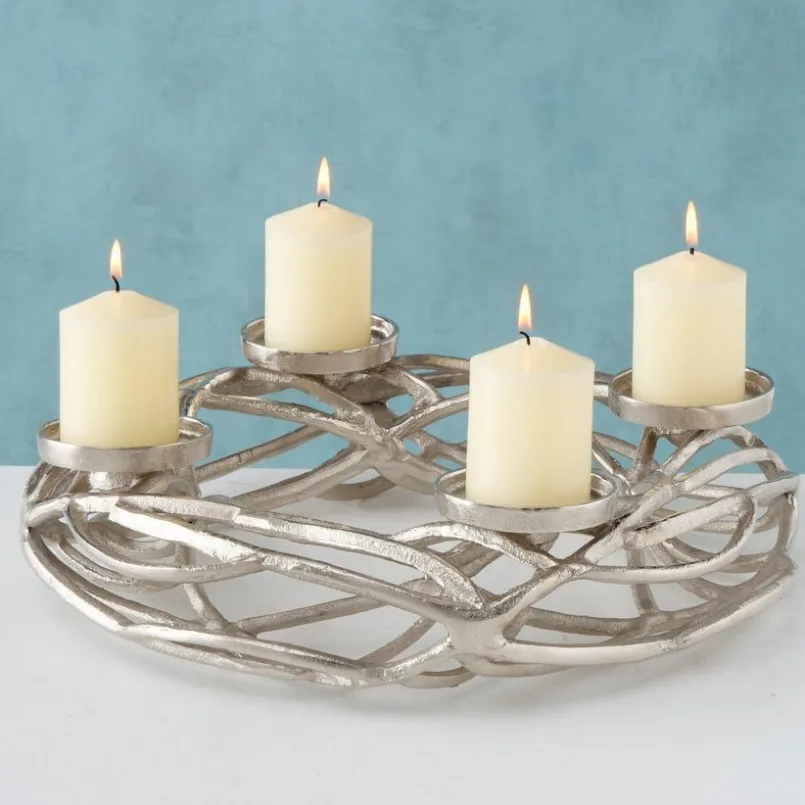 BOLTZE Kerzen & Kerzenhalter-Adventskranz Ringval Ø 40 cm Silber