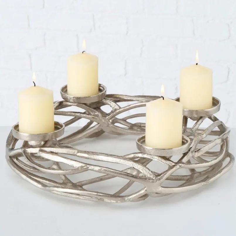 BOLTZE Kerzen & Kerzenhalter-Adventskranz Ringval Ø 40 cm Silber