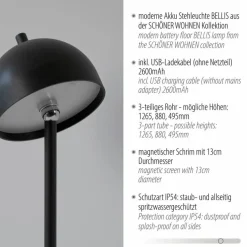 Außenstehleuchten|Außenstehleuchten|SCHÖNER WOHNEN-Kollektion Akku-Stehlampe Bellis Schwarz