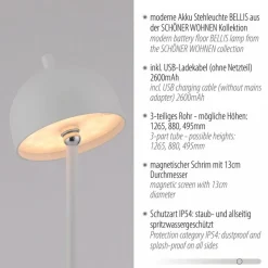 Außenstehleuchten|Außenstehleuchten|SCHÖNER WOHNEN-Kollektion Akku-Stehlampe Bellis Weiß