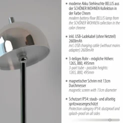 SCHÖNER WOHNEN-Kollektion Außenstehleuchten|Außenstehleuchten-Akku-Stehlampe Bellis Chrom