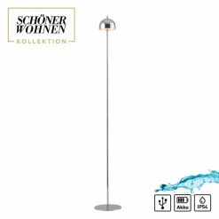 SCHÖNER WOHNEN-Kollektion Außenstehleuchten|Außenstehleuchten-Akku-Stehlampe Bellis Chrom