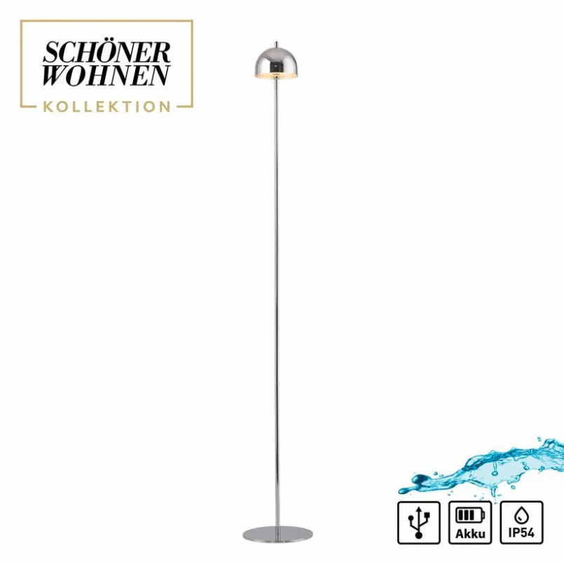 SCHÖNER WOHNEN-Kollektion Außenstehleuchten|Außenstehleuchten-Akku-Stehlampe Bellis Chrom