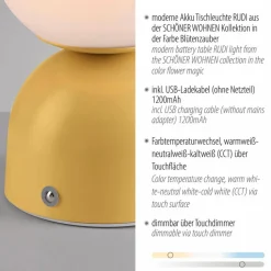 Akkuleuchten|Tischlampen|SCHÖNER WOHNEN-Kollektion Akku-Tischleuchte Rudi Gelb