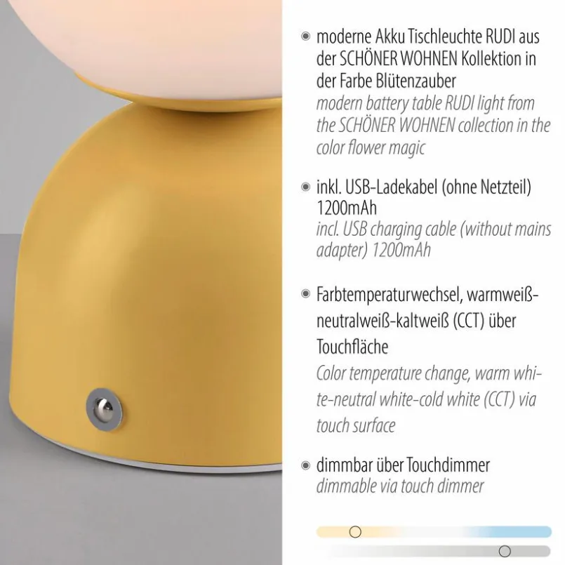 Akkuleuchten|Tischlampen|SCHÖNER WOHNEN-Kollektion Akku-Tischleuchte Rudi Gelb