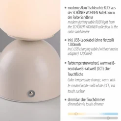 Akkuleuchten|Tischlampen|SCHÖNER WOHNEN-Kollektion Akku-Tischleuchte Rudi Sand
