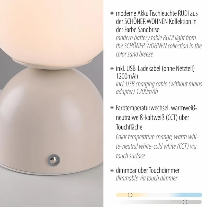 Akkuleuchten|Tischlampen|SCHÖNER WOHNEN-Kollektion Akku-Tischleuchte Rudi Sand