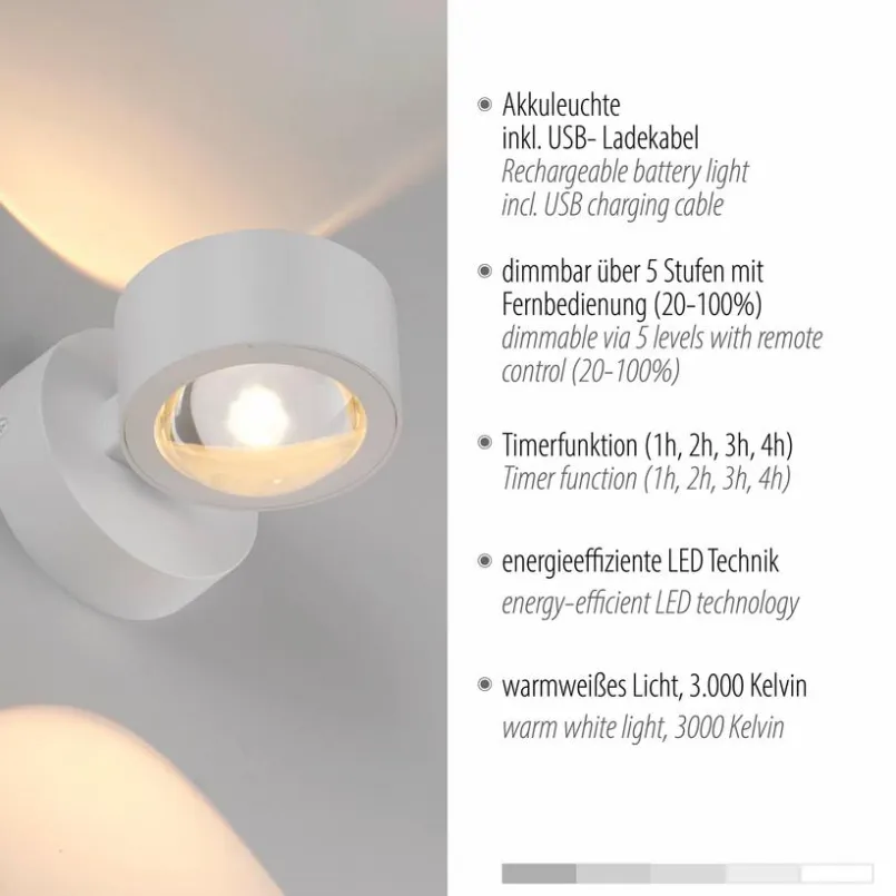 JUST LIGHT. Wandleuchten-Akku-Wandleuchte Chia Weiß