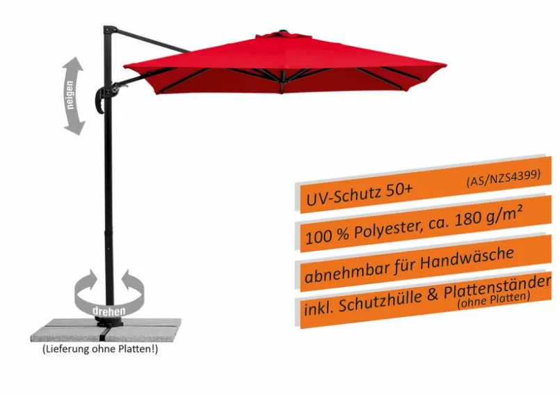 Schneider Schirme Sonnenschirme-Ampelschirm Rhodos Junior 230 x 230 cm Rot