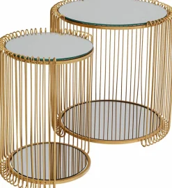 KARE DESIGN Couchtische-Beistelltisch Wire Double 87673 2er Set Messing