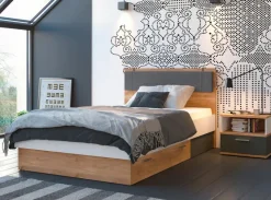 Wójcik Jugendbetten|Jugendbetten-Bett mit Polsterkopfteil Twenty 120 x 200 cm Eiche