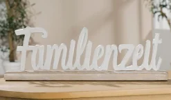 DAHEIM Dekofiguren-Deko-Objekt Schriftzug - Familienzeit Weiß