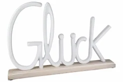 DAHEIM Dekofiguren-Deko-Objekt Schriftzug - Glück 43 cm Weiß