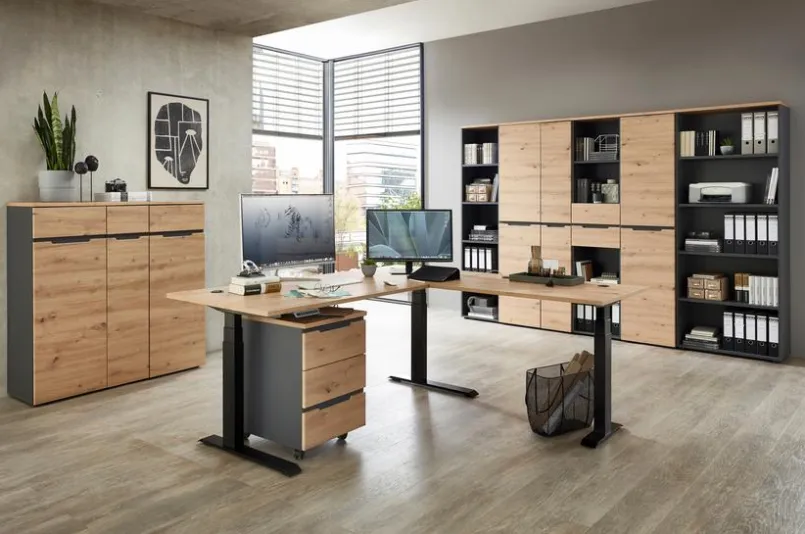 Innostyle Schreibtische-Eckschreibtisch elektrisch Memphis Eiche Artisan