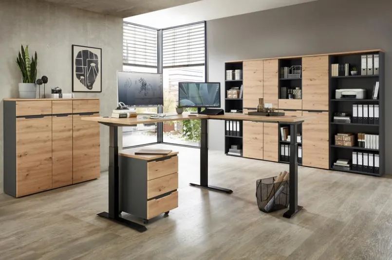 Innostyle Schreibtische-Eckschreibtisch elektrisch Memphis Eiche Artisan