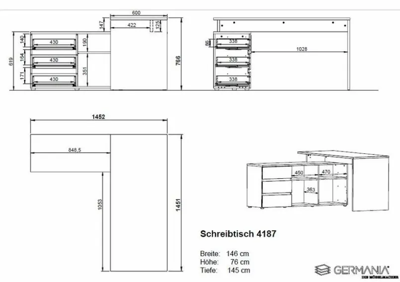 Germania Schreibtische|Büromöbel-Serien-Eckschreibtisch Lissabon Graphit