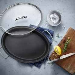 Pfannen|WMF Fischpfanne mit Glasdecke 38 x 26 cm Silber