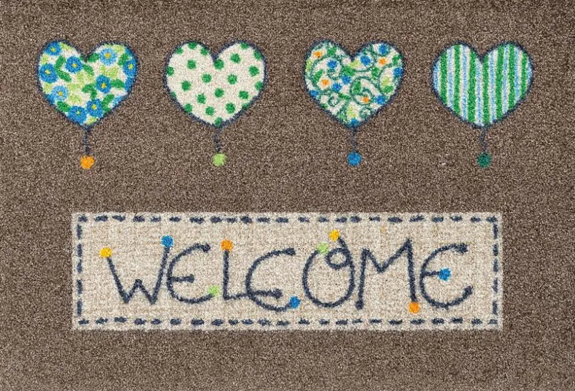 Wash & Dry Fußmatten-Fußmatte Welcome Hearts 50 x 75 cm Braun