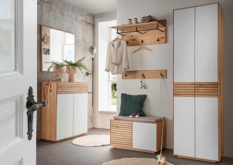 Garderobenschränke|Gradel Garderobenschrank Riva Eiche / Weißglas