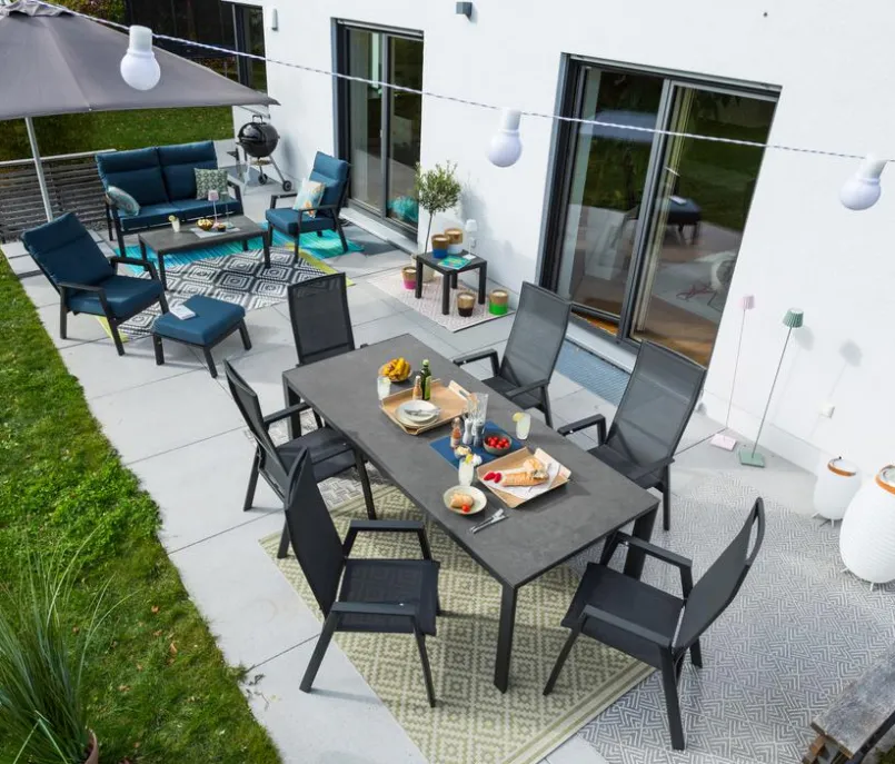 Gartenmöbel-Sets-Gartenmöbel Set Deluxe Alu 7tlg. Schwarz