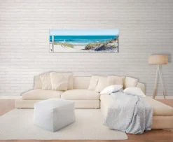 EUROART Bilder Ohne Rahmen|Bilder Nach Themen-Glasbild 98 x 33 cm Enjoy the Beach VII Blau