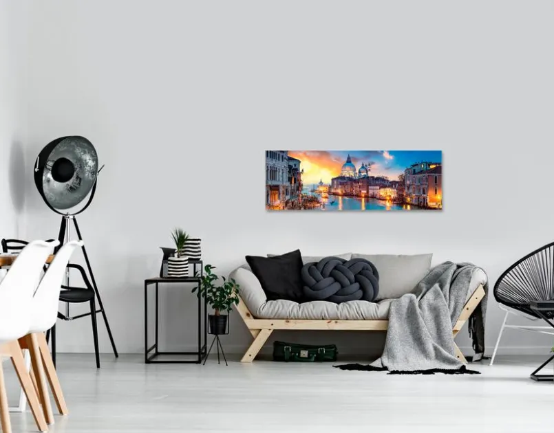 EUROART Bilder Ohne Rahmen|Bilder Nach Themen-Glasbild 33 x 98 cm Venice by night III Blau