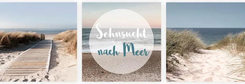 EUROART Bilder Ohne Rahmen|Bilder Nach Themen-Glasbild 3tlg. Sehnsucht nach Meer Blau