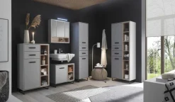 Badschränke| Hochschrank Tunis Grau / Eiche