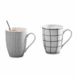Kaffee & Tee-Kaffeebecher Karo-Kreise 330 ml Schwarz / Weiß