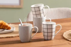 Kaffee & Tee-Kaffeebecher Karo-Kreise 330 ml Schwarz / Weiß