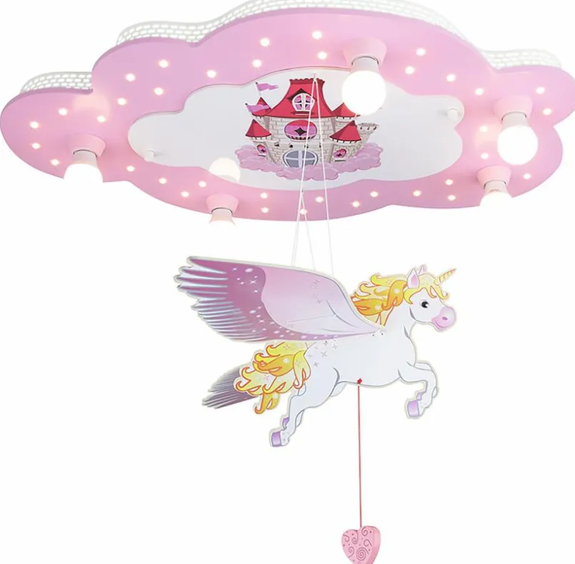 ELOBRA kids Kinderlampen|Kinderlampen-Kinderlampe Schloss mit Einhorn Rosa