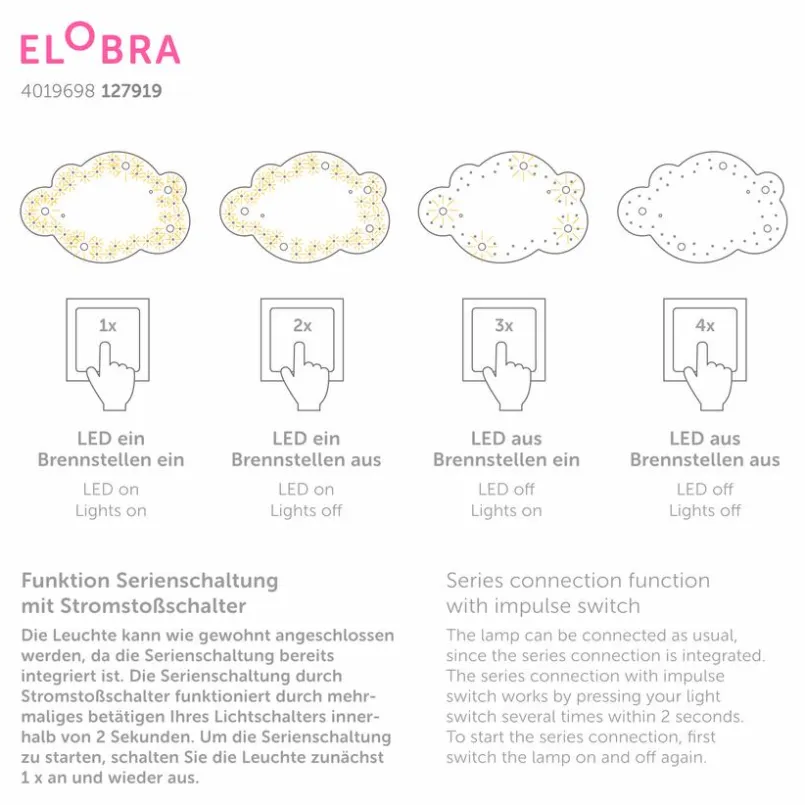 ELOBRA kids Kinderlampen|Kinderlampen-Kinderlampe Schloss mit Einhorn Rosa