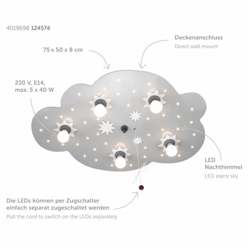 ELOBRA kids Kinderlampen|Kinderlampen-Kinderlampe Sternenwolke Silber