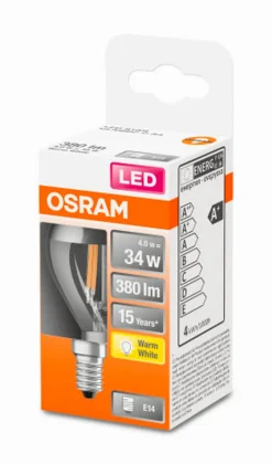 E14|Osram LED Birne E14/4 Watt/Energie F Transparent
