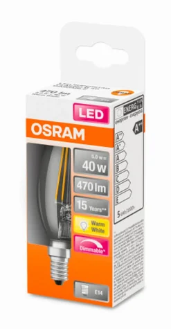 E14|Osram LED Kerze E14/4,8 Watt/Energie F Transparent