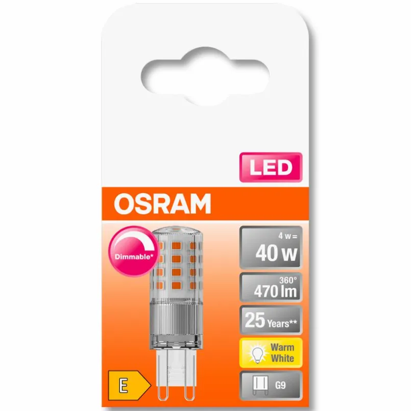 G9|Osram LED Stiftsockellampe G9/ 4,4 Watt/ Energie E Transparent