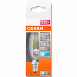 E14|Osram LED-Kerze E14/2,5 Watt/Energie F Transparent