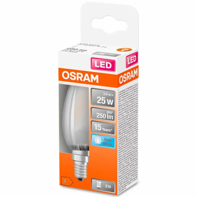 E14|Osram LED-Kerze E14/2,5 Watt/Energie F Transparent