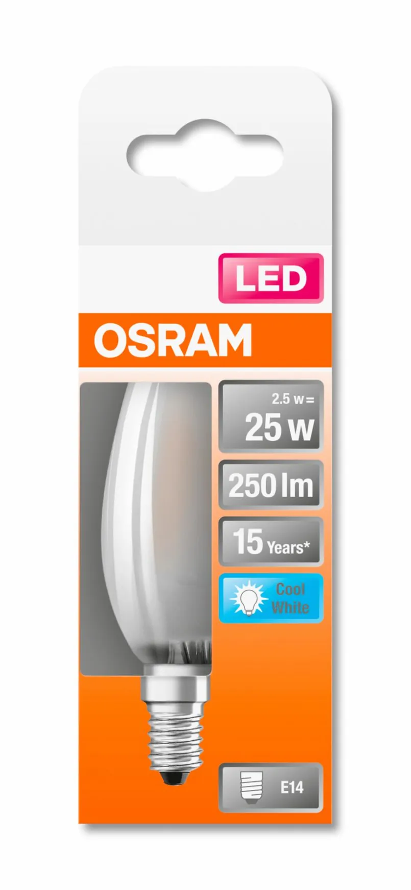 E14|Osram LED-Kerze E14/2,5 Watt/Energie F Transparent