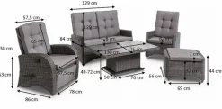 Loungemöbel-Sets| Loungemöbel Set Deluxe Lounge 5 tlg Grau
