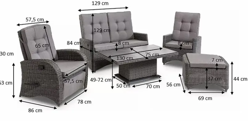Loungemöbel-Sets| Loungemöbel Set Deluxe Lounge 5 tlg Grau