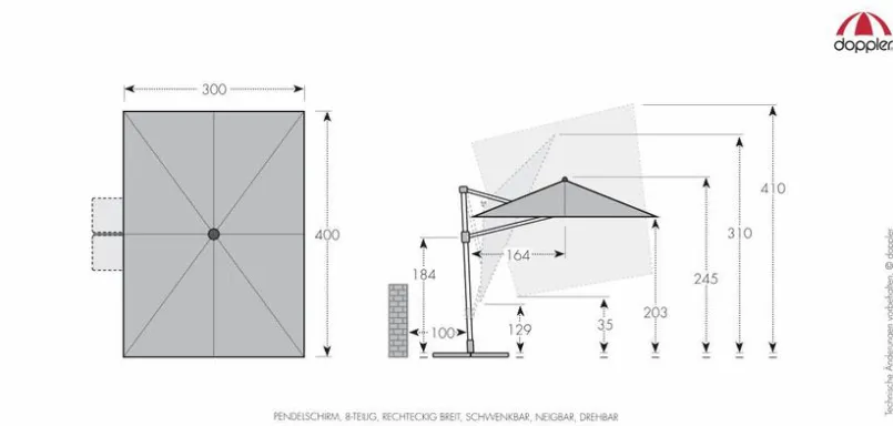 Doppler Sonnenschirme-Pendelschirm Ravenna 300 x 400 cm Hellgrau