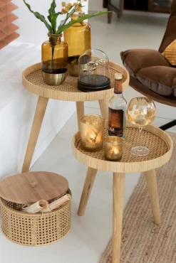 Couchtische|DAHEIM 2-Satz Beistelltisch Rattan Braun