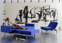 INNOVATION LIVING Schlafsofas|Schlafsofas-Schlafsofa mit Armlehnen Splitback Chrom Ultramarine