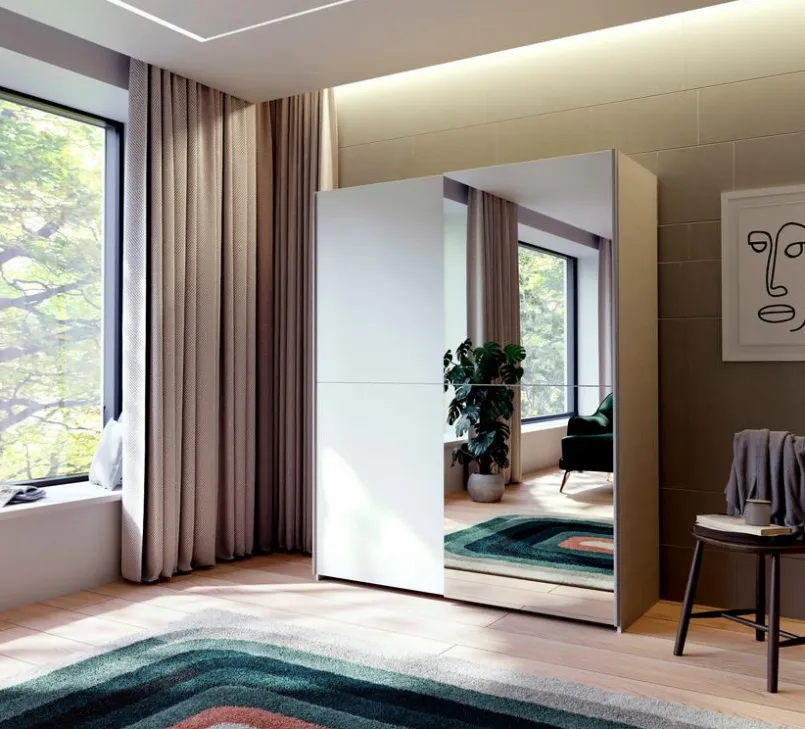 FORTE Kleiderschränke-Schwebetürenschrank Schach&Matt 150 x 190 cm Weiß