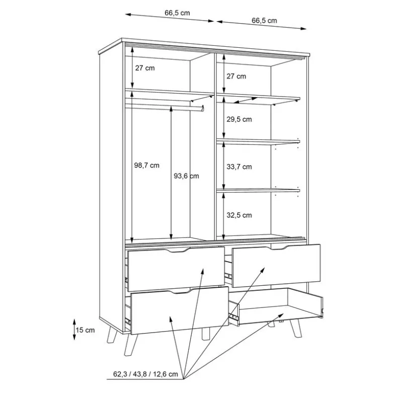 FORTE Kleiderschränke-Schwebetürenschrank Vankka 139 x 202 cm Plankeneiche