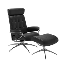 Sessel|STRESSLESS Sessel mit Hocker London Star Low Back + KS Schwarz
