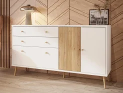 FORTE Kommoden-Sideboard Harllson Weiß / Eiche