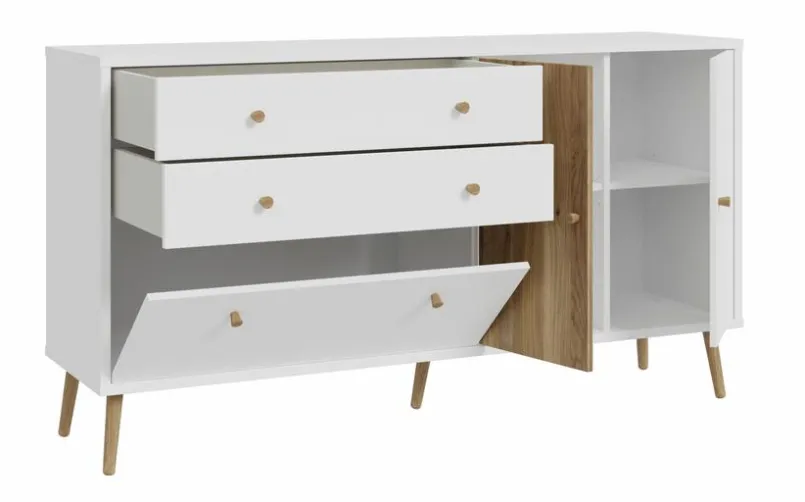 FORTE Kommoden-Sideboard Harllson Weiß / Eiche