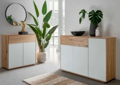Kommoden|Gradel Sideboard Riva Eiche / Weißglas